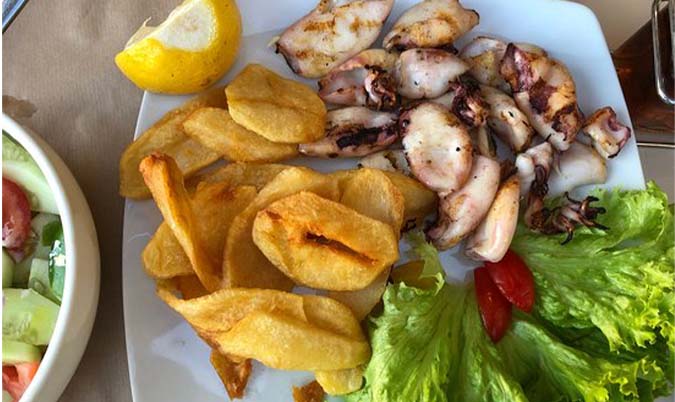 Grilled Octopus with Salad & Chips