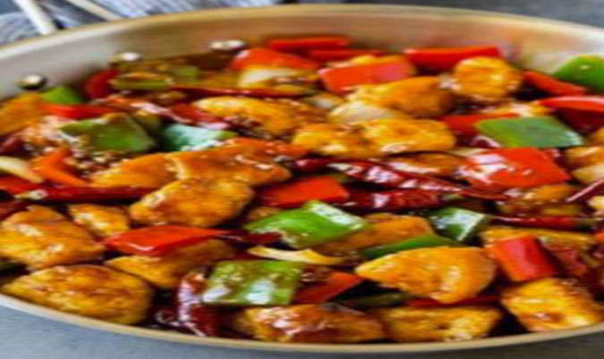 Diced Chicken in Schezwan Sauce