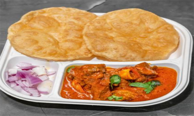 3 Poori with Goat Curry