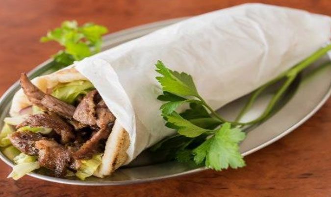 Lamb Gyros Souvlaki with Chips and Can