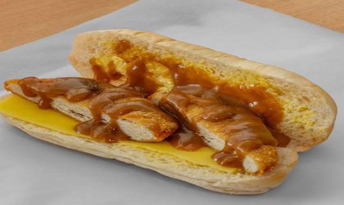 Chicken Schnitzel cheese and gravy bread roll