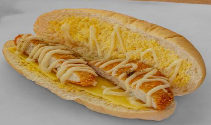 Chicken Schnitzel cheese and mayonnaise bread roll