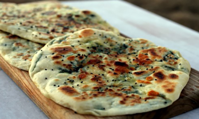 Cheese, Spinach and Garlic Naan