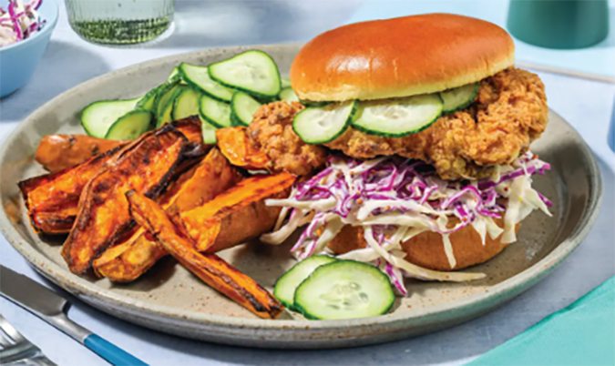 Southern Fried Chicken Burger with Chips & Salad