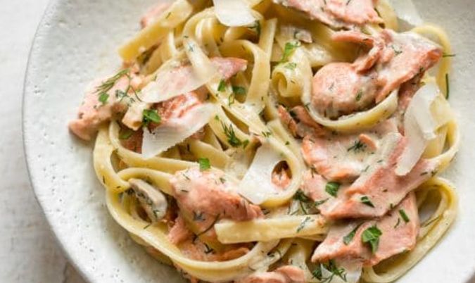 Salmon with Pappardelle