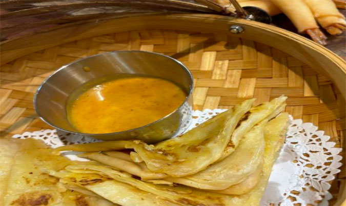 Roti Bread and Garlic Roti with Peanut Sauce