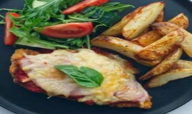 Chicken parmigiana and chips
