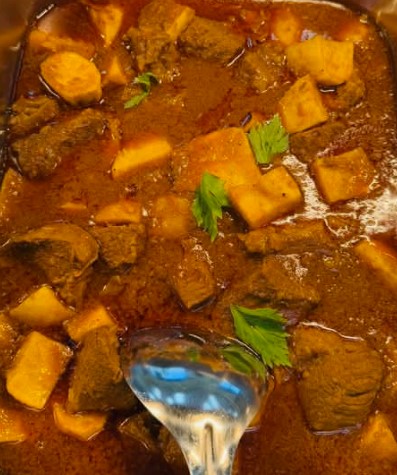 Spicy Beef Curry and Two Parathas