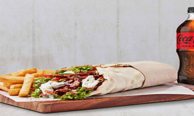 Doner Kebab, small chips & 375 soft drink