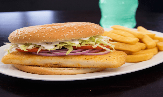 fish burger , chips & drink