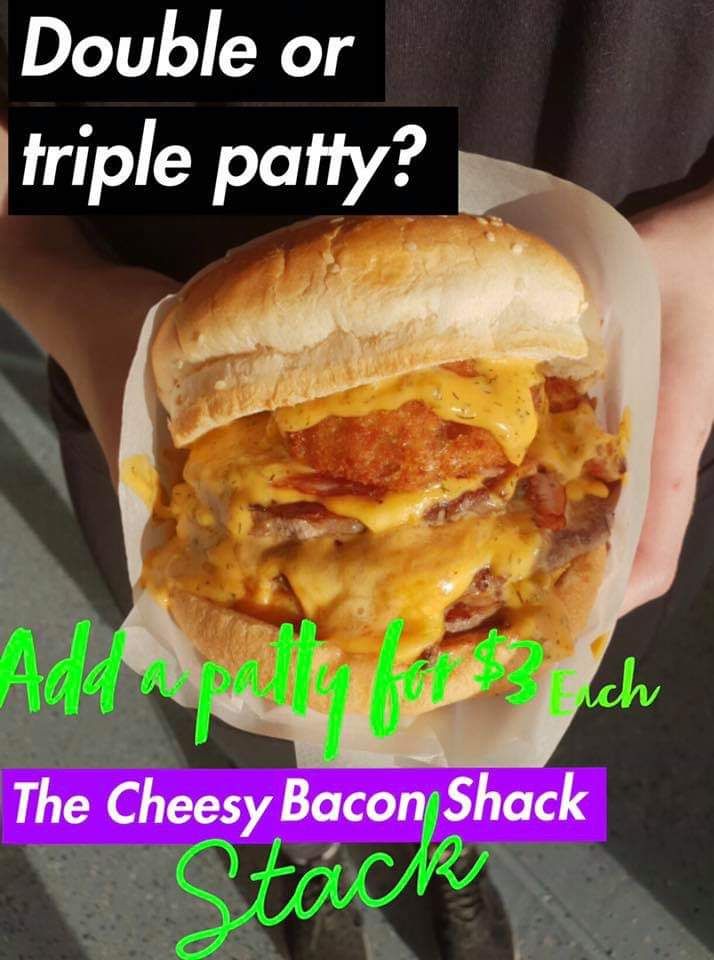 Triple Cheesy Bacon Shack Stack Burger